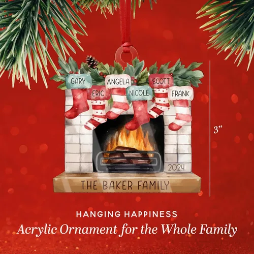 Vista 5 de Adornos familiares personalizados de Navidad 2026, hasta 7 nombres, adorno personalizado para chimenea con nombres, adorno para árbol de Navidad