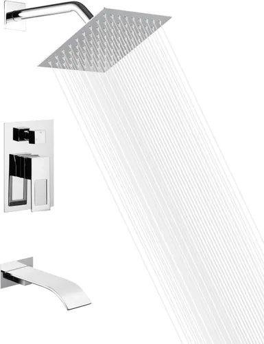 Vista 13 de sumerain Sistema de grifo para bañera y ducha con boquilla de cascada y cabezal de ducha de mano, válvula equilibrada de presión, oro cepillado