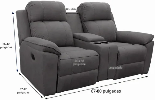 Vista 2 de Easy-Going 1 pieza sofá biplaza reclinable con funda de consola central Negro