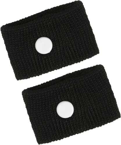 Vista 4 de Pulseras antináuseas de acupresión para el mareo del automóvil, viaje volador para avión, autobús para niños y adultos para el embarazo (negro)
