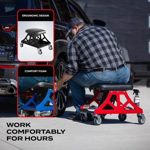 Vista 4 de Vyper Low Pro - Taburete de garaje con asiento extraíble para mecánicos, automoción, bricolaje, silla de taller con ruedas de capacidad de 400