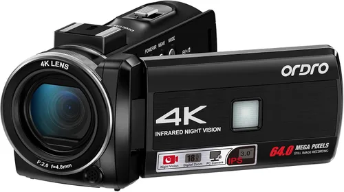 Vista 3 de ORDRO Z36 Videocámara 4K, cámara de vlogging de 64MP para YouTube 18X Zoom digital pantalla de rotación de 3.0 pulgadas, visión nocturna IR, mini