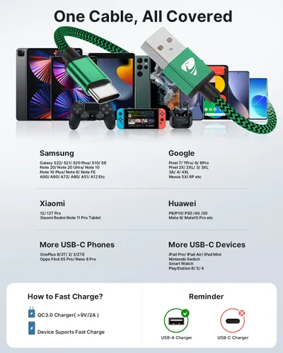 Vista 7 de Aioneus Cable USB A a USB C, paquete de 3 unidades de 3 pies, cable de carga USB C trenzado duradero de carga rápida, cable de carga tipo C