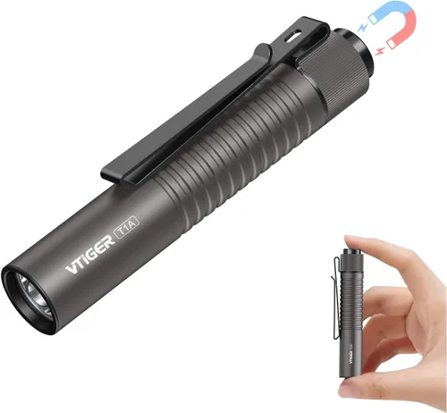 Vista 9 de VTIGER T1A Mini Linterna EDC de Bolsillo con Clip, 1300 Lúmenes Linterna Compacta AA Recargable LED Pequeña, Interruptor de Cola Súper Brillante