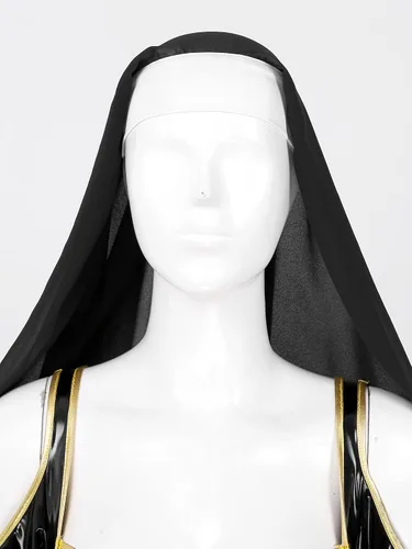 Vista 6 de Doomiva Disfraz de monja de Halloween para mujer, disfraz de lencería sexy de cuero de látex