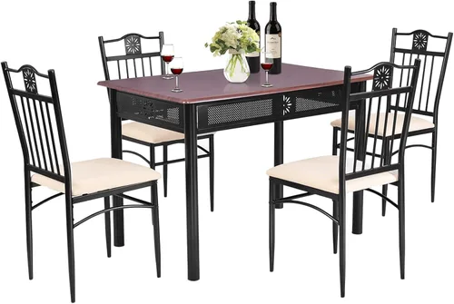 Vista 10 de COSTWAY Juego de mesa de comedor de 5 piezas, juego de mesa de cocina moderno para 4 personas, mesa rectangular de 42 pulgadas con 4 sillas
