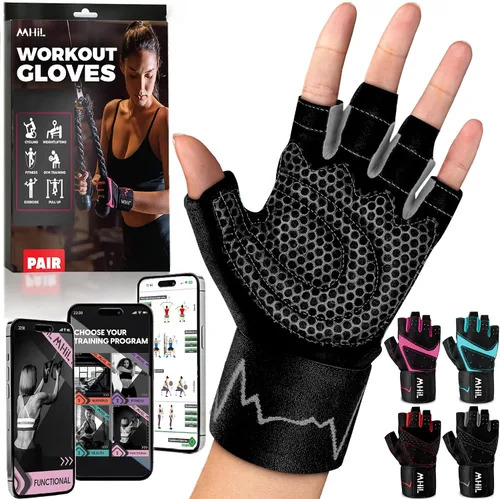 Vista 11 de MhIL Guantes de entrenamiento para mujer – Guantes de gimnasio transpirables para mujer con protección de palma y agarre mejorado – Guantes