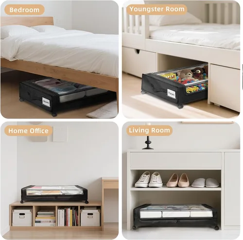 Vista 7 de Almacenamiento debajo de la cama con ruedas, paquete de 2, contenedores de almacenamiento debajo de la cama XXL, almacenamiento de zapatos debajo