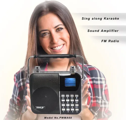 Vista 5 de Sistema de altavoces PA de radio portátil, máquina de karaoke portátil con banda de cintura con micrófono para auriculares, batería recargable