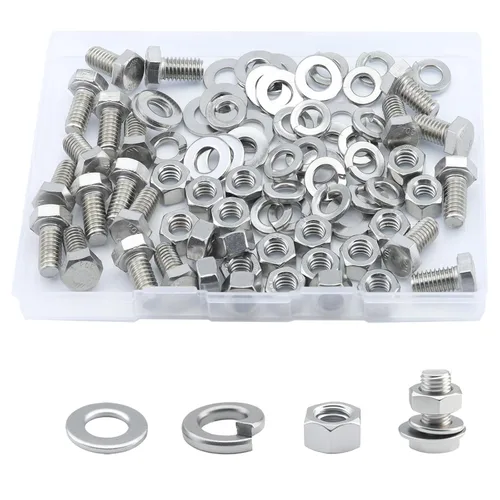 Vista 11 de Tornillo de cabeza hexagonal 1/4-20 x1 (20 unidades), tuercas de bloqueo, kits de arandelas planas y de bloqueo, acero inoxidable 304 18-8