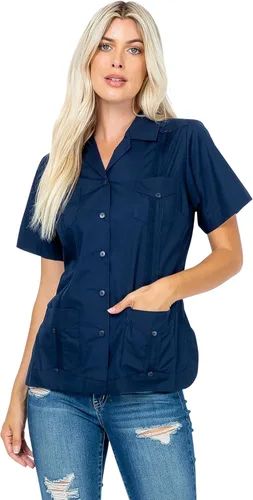 Vista 21 de Mojito Collection Guayabera de manga corta clásica de mezcla de algodón para mujer con 4 bolsillos Aguamarina (Aquamarine)