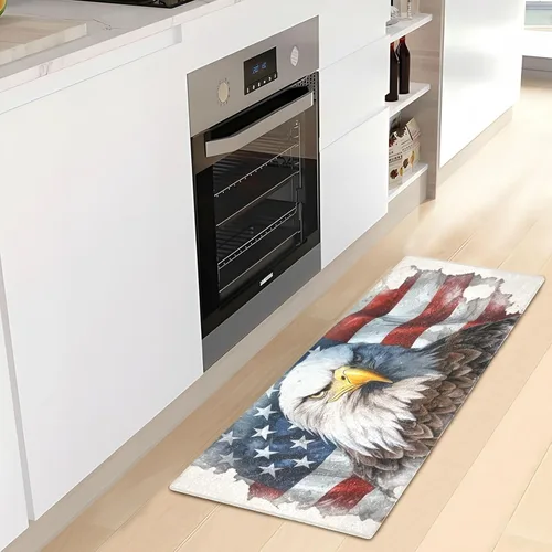 Vista 6 de Alfombra de baño con diseño de águila con bandera americana de 39 x 20 pulgadas, alfombra de baño lanuda suave y absorbente, antideslizante, lavable