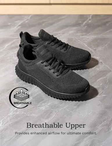 Vista 3 de Bruno Marc Zapatos de trabajo antideslizantes para hombre, zapatos para caminar, color negro y ligero, para cocinero, cocina, restaurante, tenis