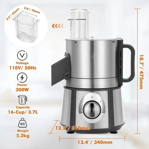 Vista 6 de Anatole Cortador eléctrico de verduras de acero inoxidable, procesador de alimentos de 16 tazas, 300 W, picador comercial de verduras, cortador