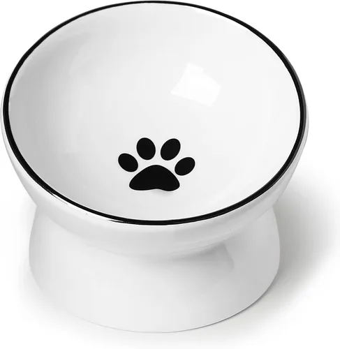 Vista 6 de ONTUBE - Cuenco elevado de cerámica para gatos, 10 onzas (azul) Ceramic, elevated, 5.3in, 10oz, pet bowl, easy-clean, non-slip, sturdy, ergonomic