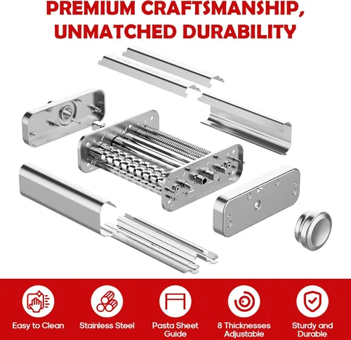Vista 12 de Accesorio de pasta de acero inoxidable para batidora de pie KitchenAid, máquina de pasta 3 en 1 con rodillo de pasta, cortadores de espaguetis