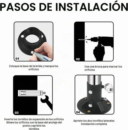 Vista 5 de Brida de base de 2 pulgadas, brida de piso para poste de valla de alambre, para fijar luz de calle, bandera, buzón, poste de cerca, etc. Montaje