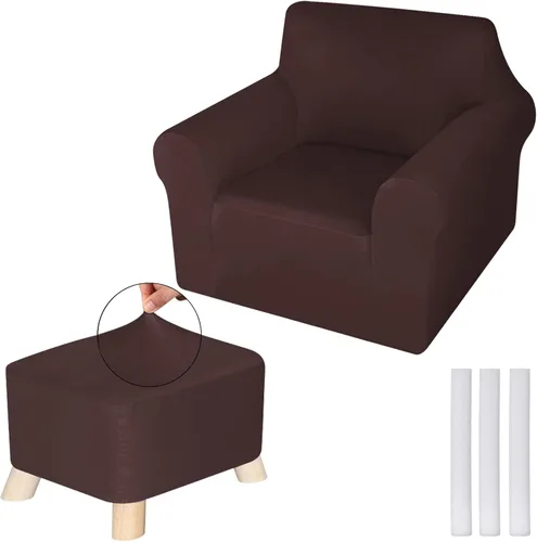 Vista 12 de HunnmingRe Juego de fundas para silla y otomana, funda de cojín en forma de T, de seda de leche, protector de muebles, sofá suave para sillón