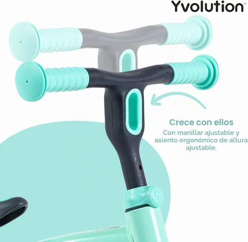 Vista 3 de Yvolution Y Velo Junior - Bicicleta de equilibrio de 9 pulgadas, 2 en 1, sin pedales, con ruedas traseras dobles, asiento ajustable y manillar
