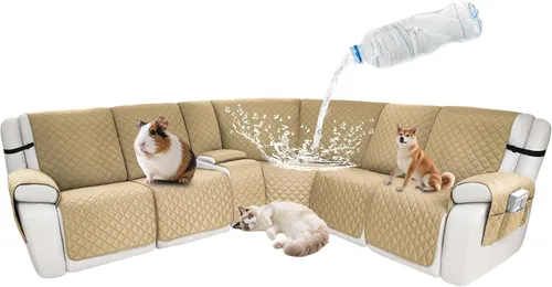 Vista 140 de Fundas impermeables para sofá reclinable seccional en forma de L, 7 piezas, antideslizantes, lavables, juego de fundas reclinables para mascotas
