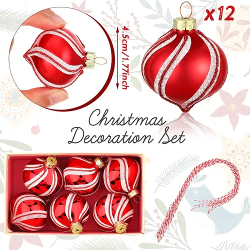Vista 2 de Hungdao Juego de 12 adornos navideños de menta, bolas de bastón de caramelo de Navidad, adornos de bastón de caramelo de Navidad, bolas de Navidad