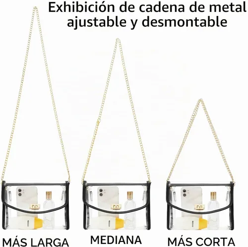 Vista 3 de YGR Bolsa transparente aprobada para estadios, bolsa cruzada transparente para eventos de estadio, conciertos, bolso transparente para mujer Negro