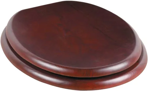 Vista 21 de Renovators Supply Manufacturing Asiento de retrete alargado de madera de caoba ligera con las bisagras de cobre amarillo de PVD y el parachoques