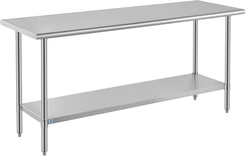 Vista 38 de ROCKPOINT Mesa de acero inoxidable para preparación y trabajo, 14x24 pulgadas; mesa de cocina comercial de metal NSF resistente con estante inferior