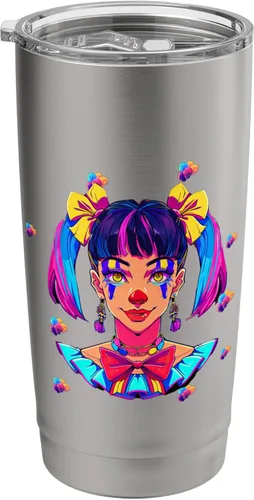 Vista 9 de Cute Streetwear synthwave 80s 90s retro anime girls clown Stainless Steel Insulated Tumbler