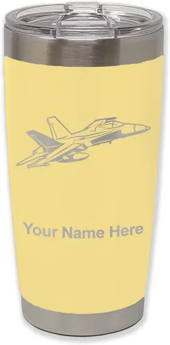 Vista 41 de LaserGram Taza aislada al vacío de 20 onzas, Fighter Jet 2, grabado personalizado incluido (negro)