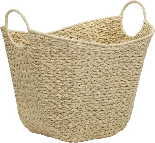 Vista 12 de Household Essentials Cesta de cuerda de papel con asas, cesta de almacenamiento tejida natural, ideal para decoración u organización