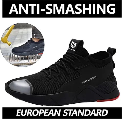 Vista 2 de SUADEX Zapatos de punta de acero para hombres y mujeres, zapatos de trabajo ligeros, indestructibles y transpirables, zapatos de seguridad