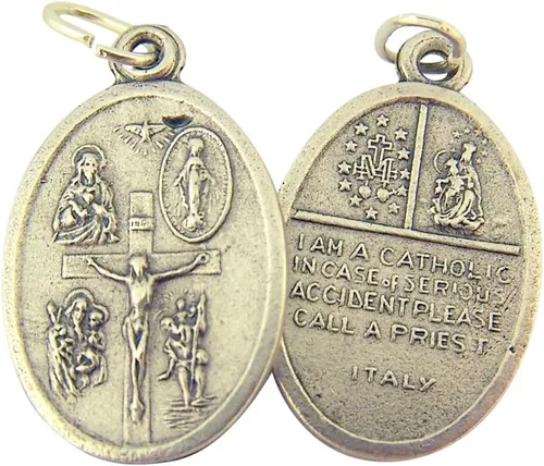 Vista 3 de Catholic Patron Saint Medals Base en tono plateado, 1 pulgada, juego de 2