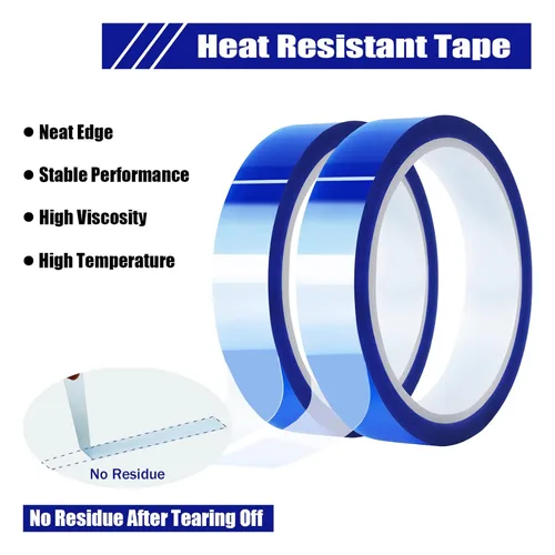 Vista 3 de MEBMIK 2 rollos de 20 mm x 33 m (108 pies) Cinta térmica azul de alta temperatura, cinta resistente al calor, cinta de transferencia de calor