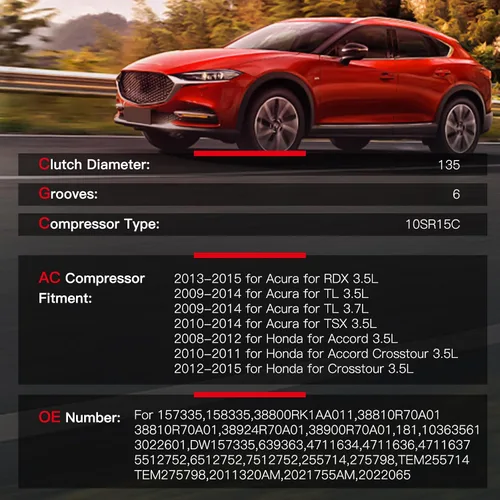 Vista 2 de cciyu Compresor de aire acondicionado apto para bomba de CA Acura RDX 3.5L 2013-2015