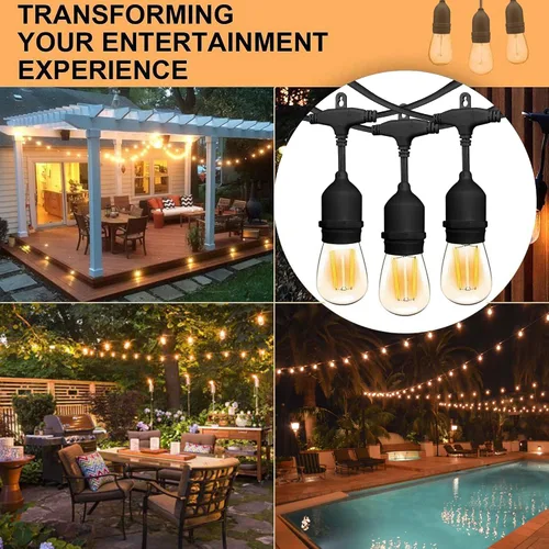 Vista 2 de Banord Cadena de luces LED para exteriores, luces de patio de 48 pies con bombillas Edison de plástico vintage de 2 W regulables y hilo de grado