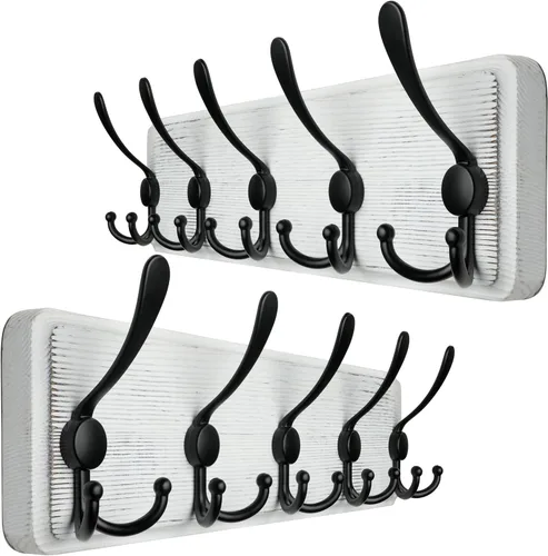 Vista 14 de WEBI Perchero de pared, ganchos para abrigos de pared rústicos, 16" de orificio a orificio, gancho grande para colgar en la pared, perchero