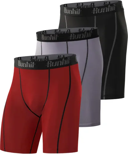 Vista 14 de Runhit - Pantalones cortos de compresión para hombre, ropa interior de licra, pantalones cortos para correr, entrenamiento y actividades deportivas