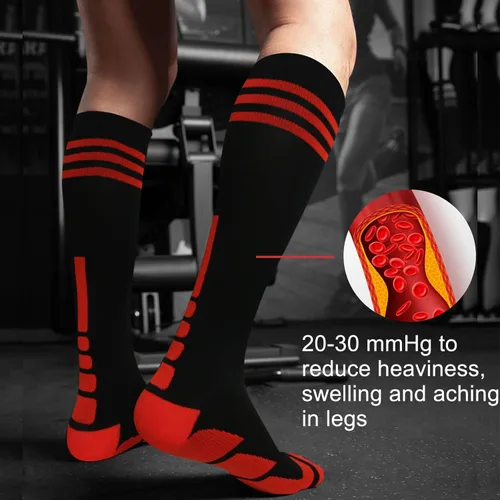 Vista 4 de 3 pares de calcetines de compresión de talla grande, pantorrilla ancha, para mujeres y hombres, hasta la rodilla, 20-30 mmHg, circulación