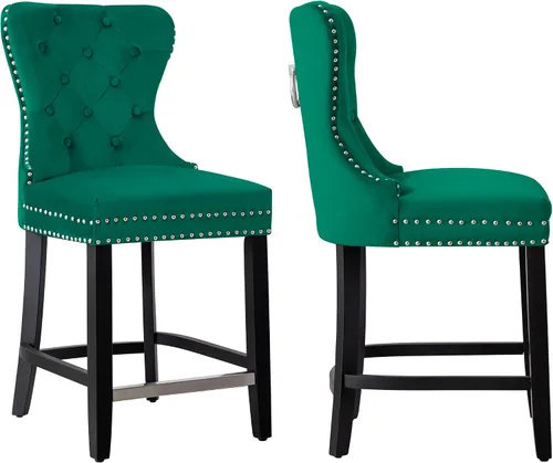 Vista 5 de WestinTrends Wordford Taburete de terciopelo copetudo de 24 pulgadas (juego de 2), negro, terciopelo verde oscuro