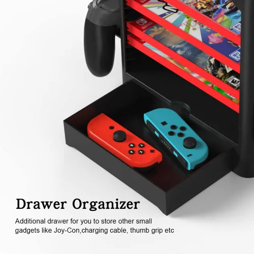 Vista 2 de J&TOP Soporte multifuncional para torre de almacenamiento de disco de juego compatible con Nintendo Switchconsola OLED y controladores Switch Pro