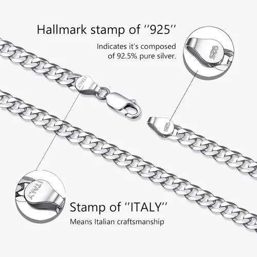 Vista 4 de PROSTEEL 925 Sterling Silver Cuban Link Chain Necklace, Dainty Figaro Chains, Solid & Shiny, 3mm5mm, 14-28 inch, Come Gift Box