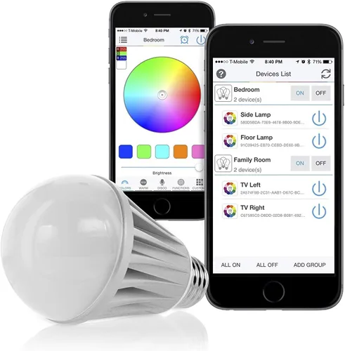 Vista 3 de Flux Paquete de inicio de bombilla inteligente Bluetooth, bombilla que cambia de color, luz de despertador amanecer, bombillas LED regulables, luz