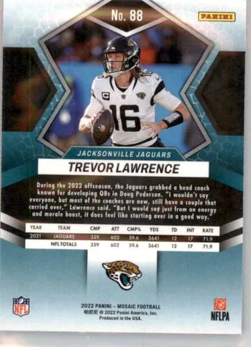 Vista 2 de 2022 Panini Mosaic #88 Trevor Lawrence Jacksonville Jaguars Official NFL Football Card in Raw (NM or Better) Condition