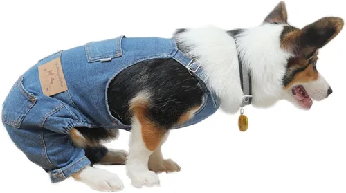 Vista 5 de Overol de mezclilla para perro, pantalones de mezclilla para perro, trajes de cachorro para perros pequeños y medianos y gatos