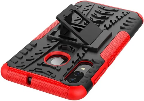 Vista 6 de Asuwish Funda de teléfono para Samsung Galaxy A20 A30 con protector de pantalla de vidrio templado y soporte delgado, funda protectora híbrida Rojo