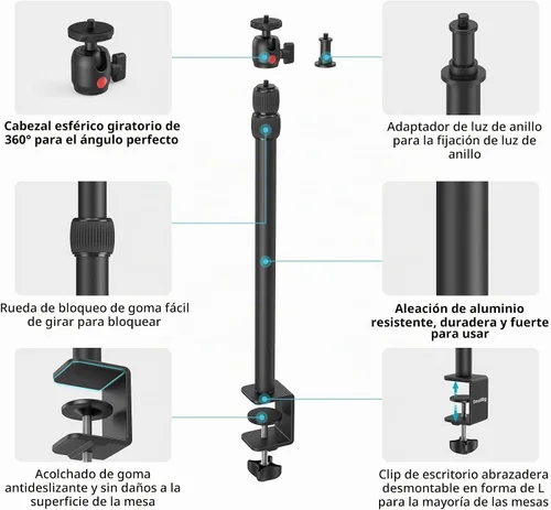 Vista 7 de SMALLRIG Soporte C para cámara, trípode de mesa ajustable de 15 a 35 pulgadas Tabletop C Clamp Light Stand for Webcam, DSLR Camera, Ring Light