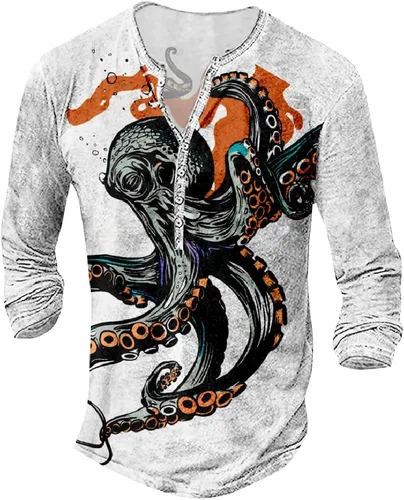 Vista 8 de MARSVOVO Camisetas Henley para hombre, camisetas gráficas artísticas, cuello en V, sin cuello, manga larga, casual, ajustadas, camisas