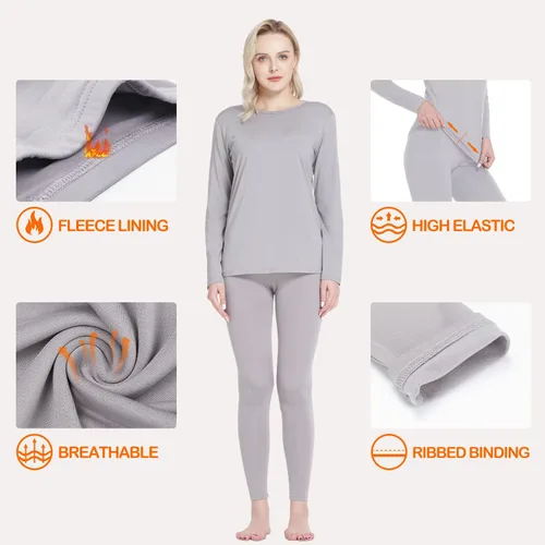 Vista 3 de JTANIB Ropa interior térmica para mujer con forro polar básico largo ultra suave S-XXL