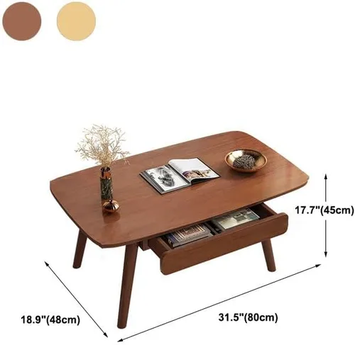 Vista 2 de Mesa auxiliar, contemporánea de madera maciza con 4 patas, mesa auxiliar rectangular con almacenamiento para sala de estar, fácil montaje, natural